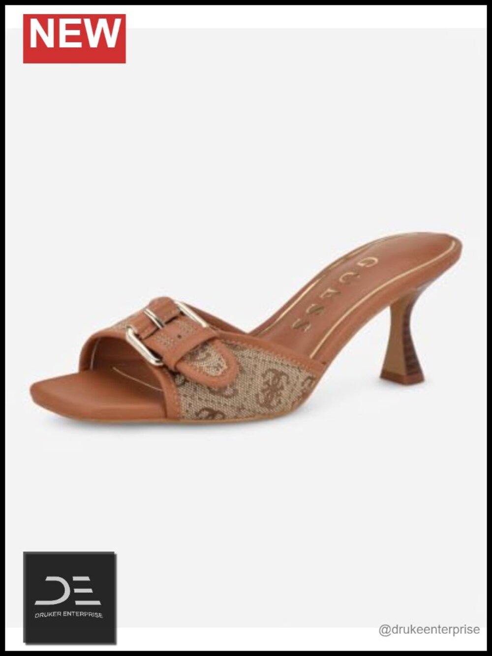 GUESS Dista Women's Heeled Sandals Slip-On Square Toe 2.75" Flared Heel
